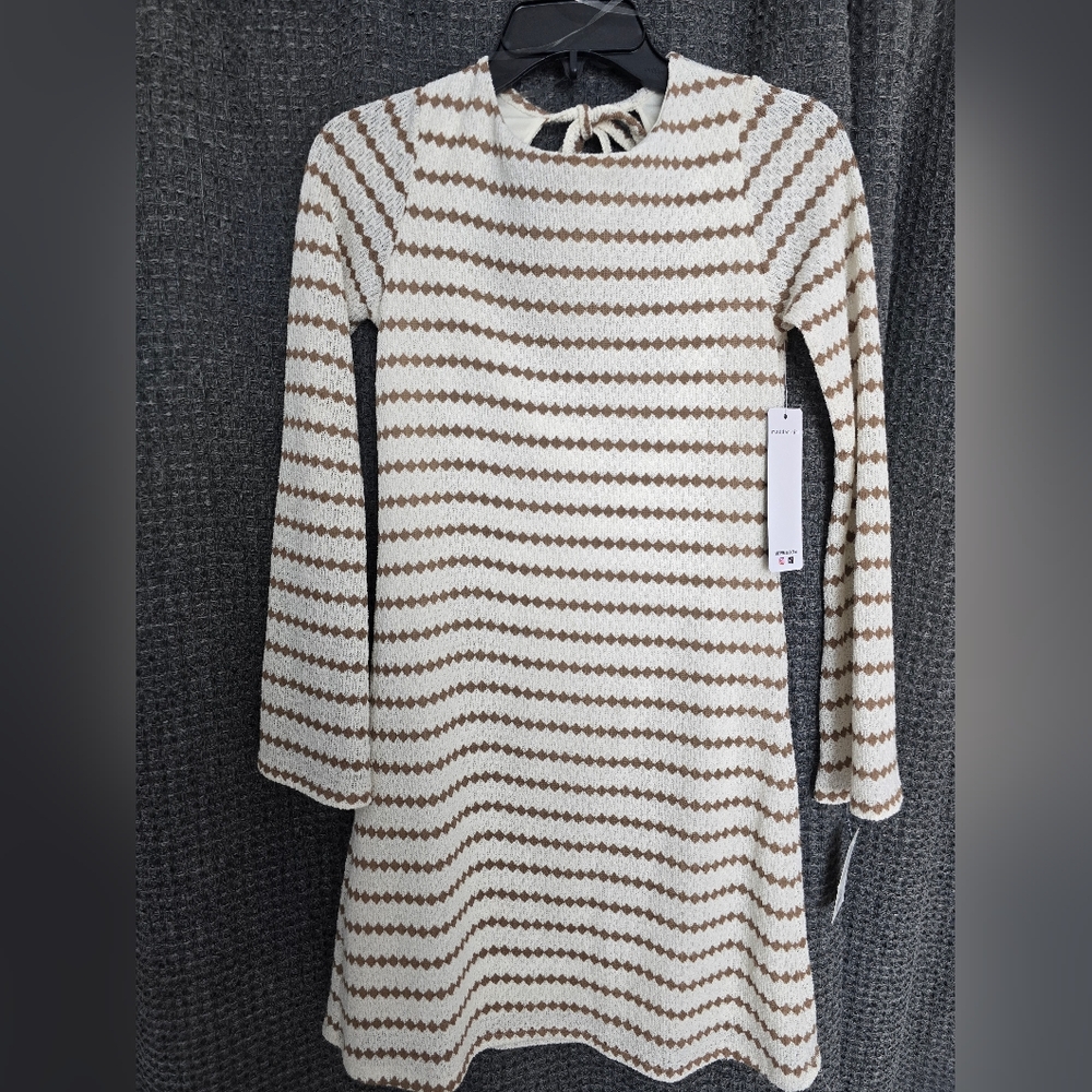 Madden Girl Cream and Brown Striped Casual Dress